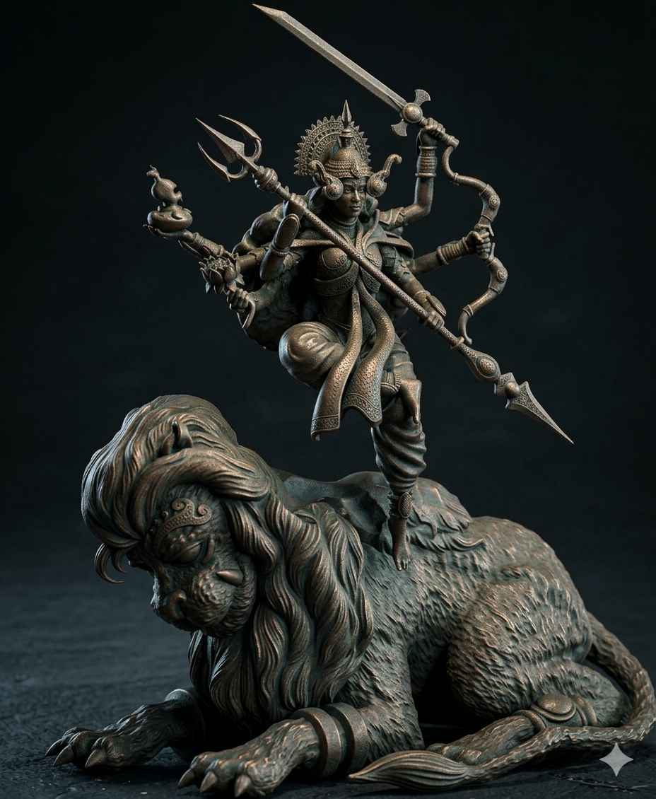 Durga Mata With Lion 3D Model (5 Inch)